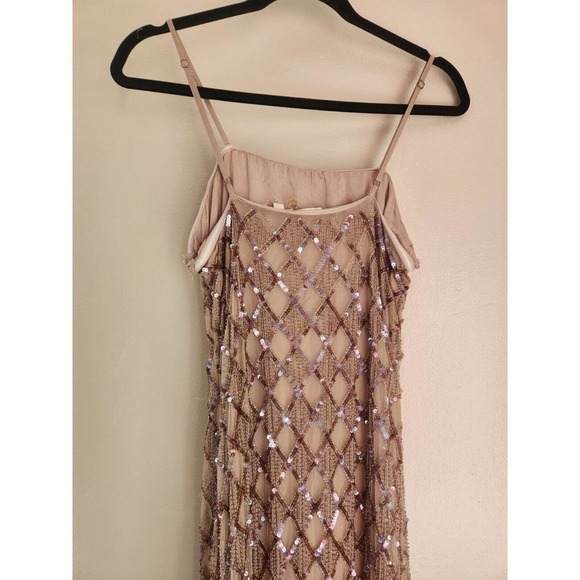 NWD Anthropologie Let Me Be Checked Shine Embellished Dress Size L Mauve - Picture 7 of 16
